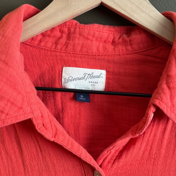 Universal Thread Coral Button Front Shirt 100% Cotton Gauze - Picture 2 of 6